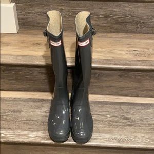 Tall gloss gray hunter rain boots